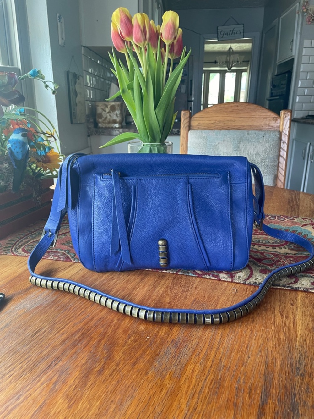 Kelsi Dagger Electric Blue Leather Crossbody with Decorative Strap